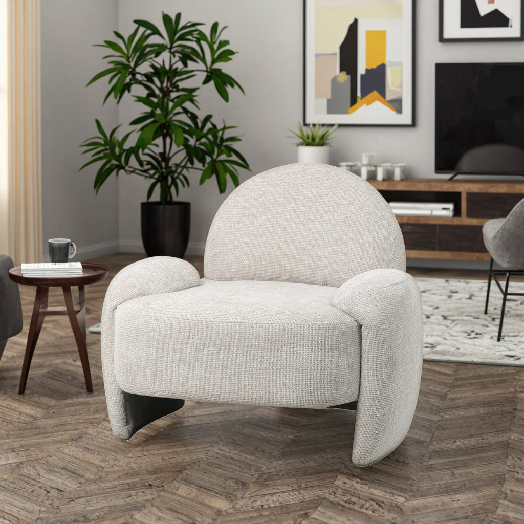 כורסה Luna בגוון לבן שמנת מבית DreamIt – עיצוב עגול ומודרני בסלון יוקרתי