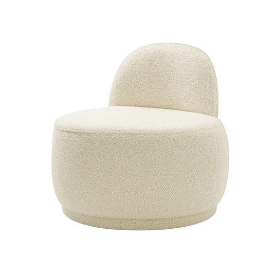 כורסה עגולה מבד בוקלה בגוון שמנת – עיצוב מודרני ונוחות עוטפת מבית DreamIt
