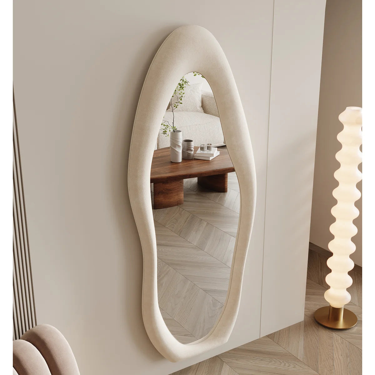מראת גוף מעוצבת אמורפית עם מסגרת בד 170x70 ס"מ – דגם Sophy