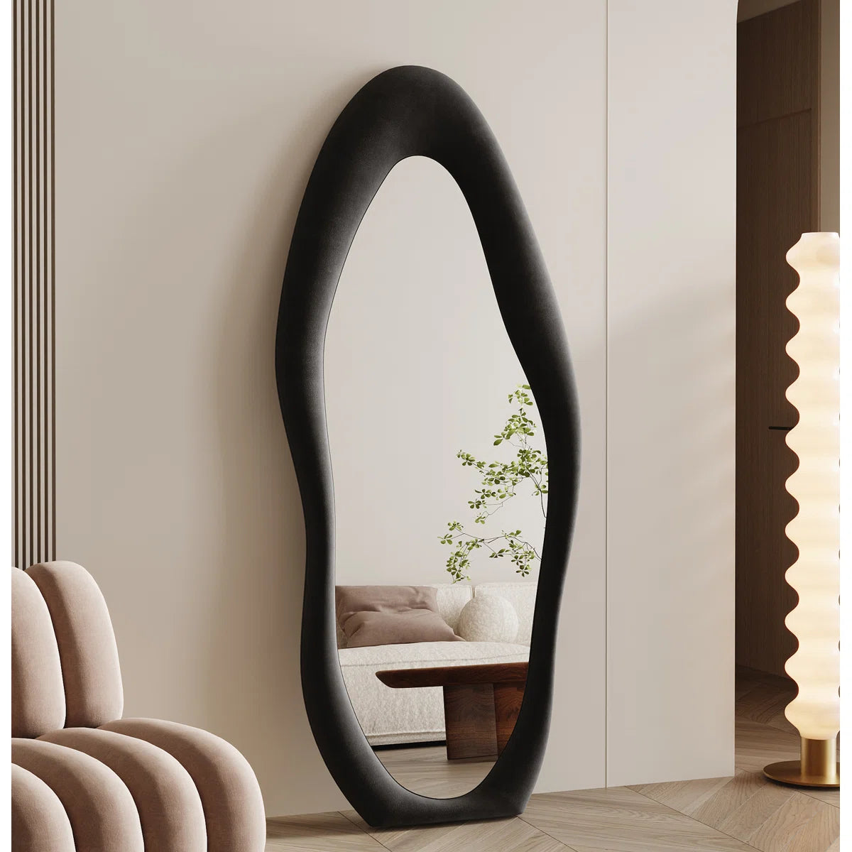 מראת גוף מעוצבת אמורפית עם מסגרת בד 170x70 ס"מ – דגם Sophy