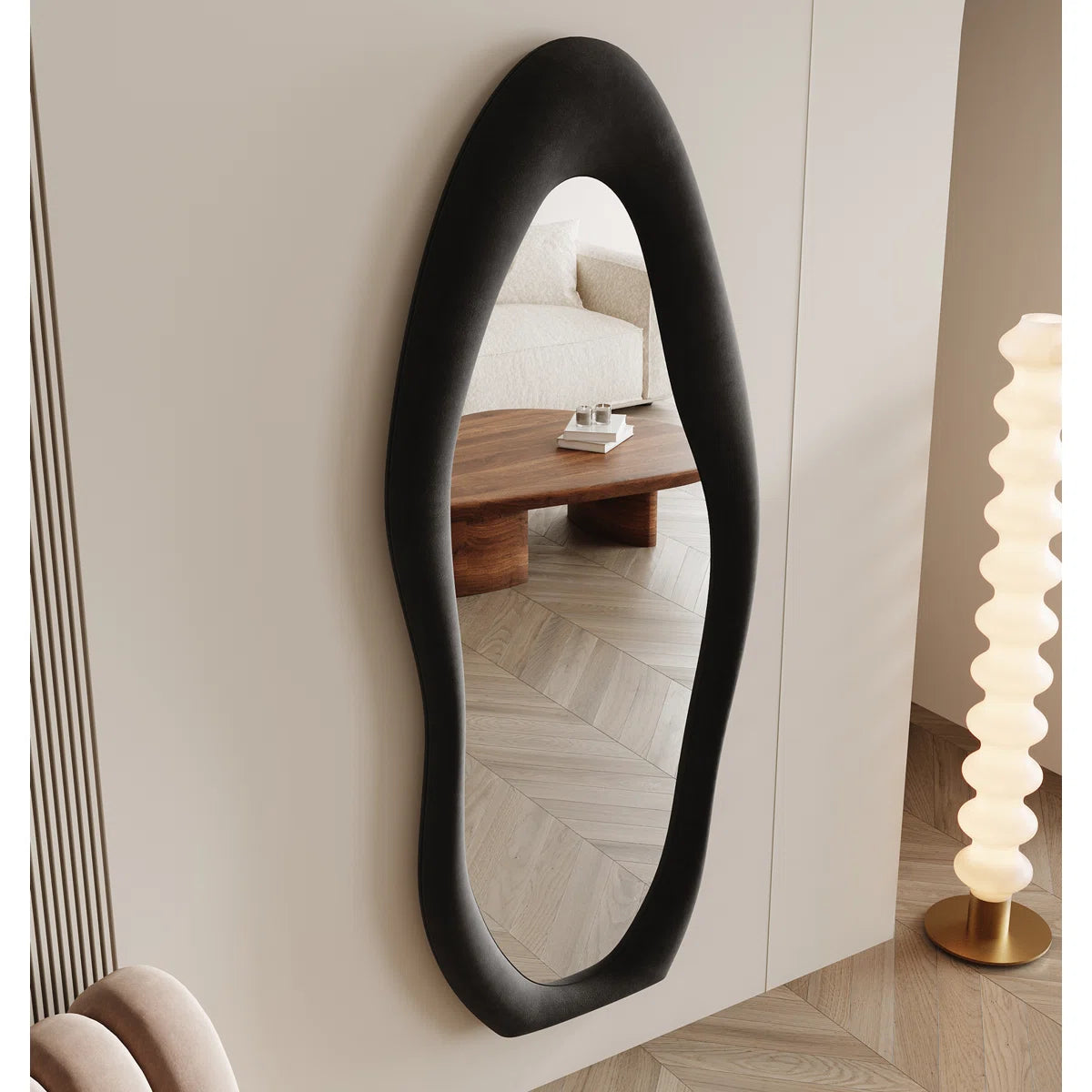 מראת גוף מעוצבת אמורפית עם מסגרת בד 170x70 ס"מ – דגם Sophy