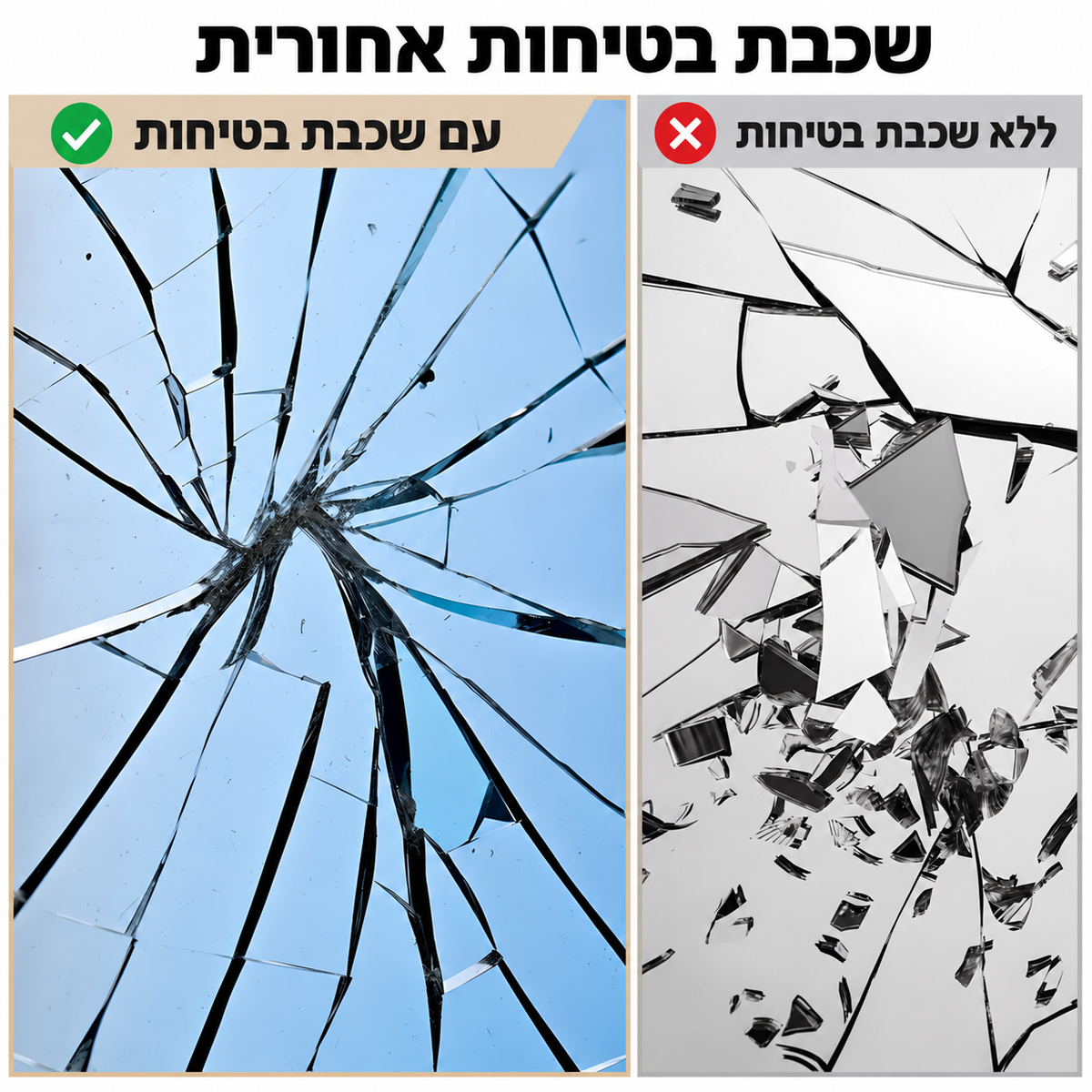 שכבת הבטיחות האחורית במראת הקיר הגלית Gaya לצמצום פיזור רסיסים