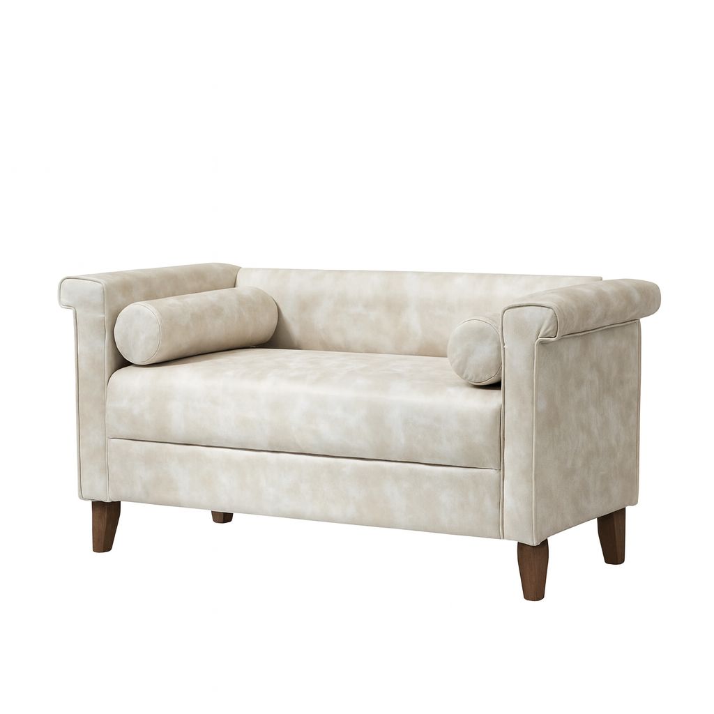 ספסל ישיבה Lume מבית DreamIt – ריפוד מיקרופייבר בגוון אבן על רקע לבן
