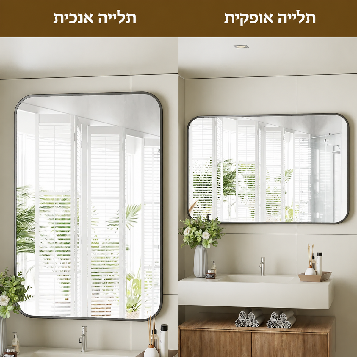 מראת קיר מלבנית עם מסגרת אלומיניום 90×60 ס״מ - דגם Liva