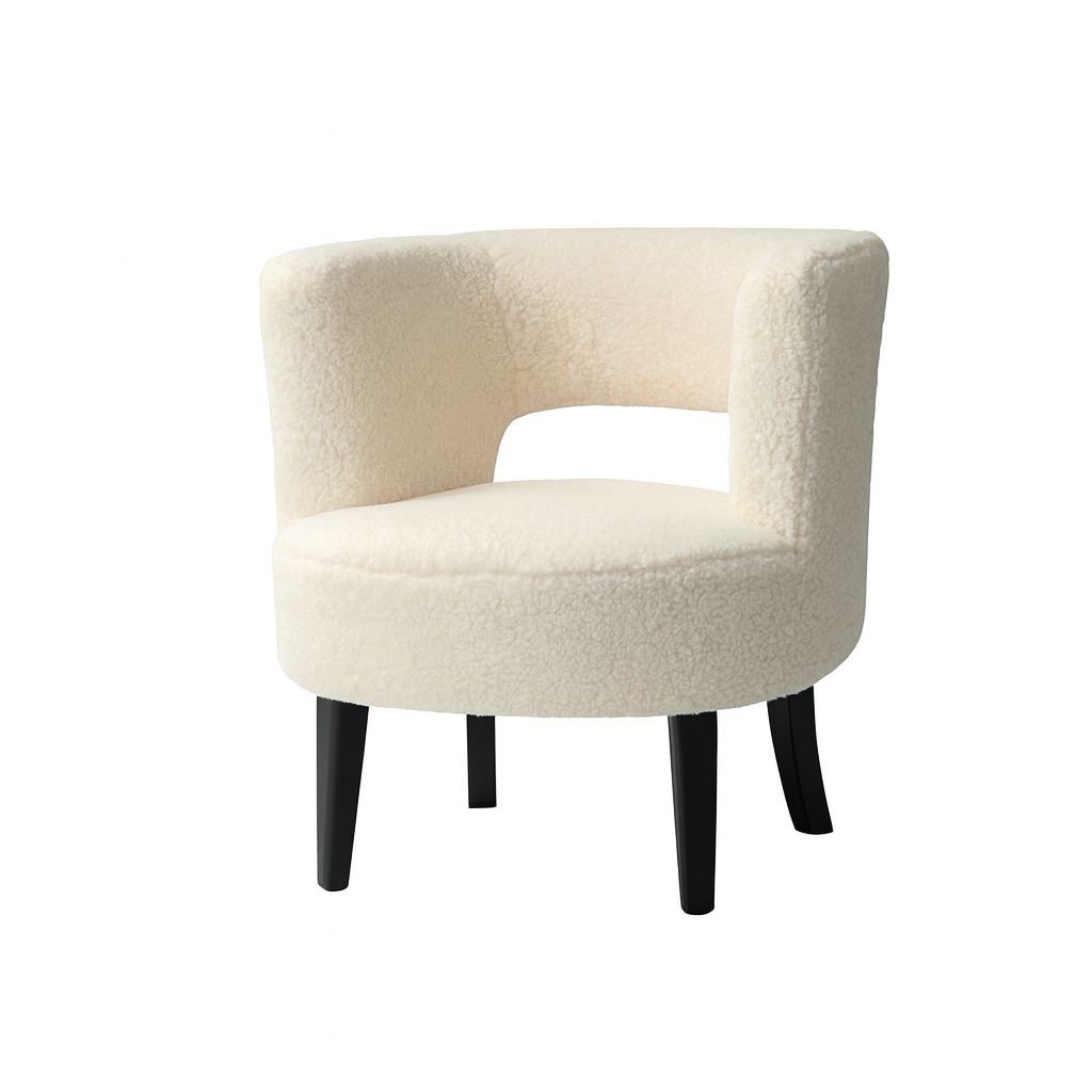כורסה מודרנית מבד בוקלה רך בגוון שמנת עם רגליים שחורות – דגם מעוצב מבית DreamIt
