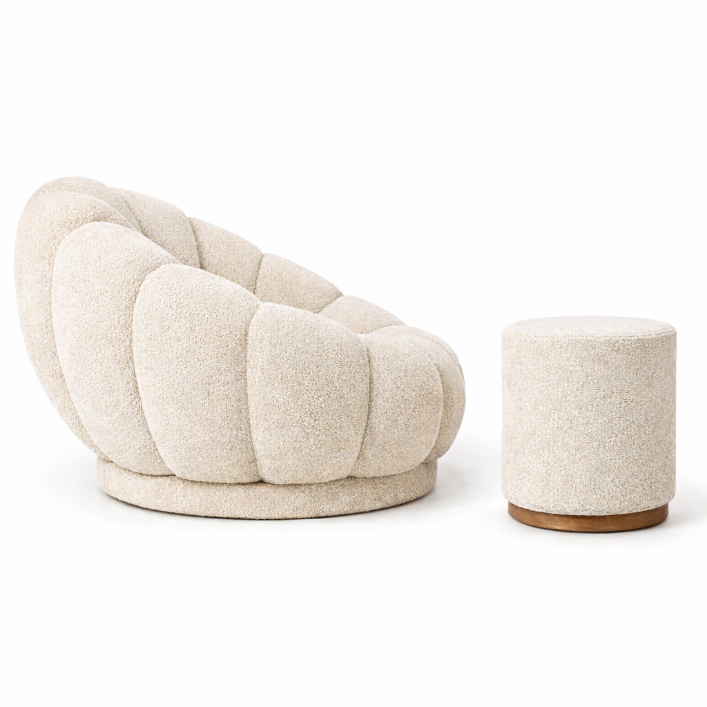 באנדל כורסה בוקלה מסתובבת + הדום בוקלה Flower Cloud Set