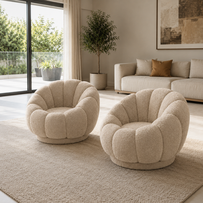 זוג כורסאות בוקלה מסתובבות מעוצבות דגם Flower Duo