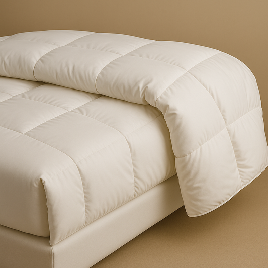 שמיכת פוך נוצות פרימיום לבנה על מיטת קינג יוקרתית – מצעי מלון לבנים עם תפירה איכותית לשינה מפנקת בבתי מלון יוקרתיים וצימרים יוקרתיים בישראל.