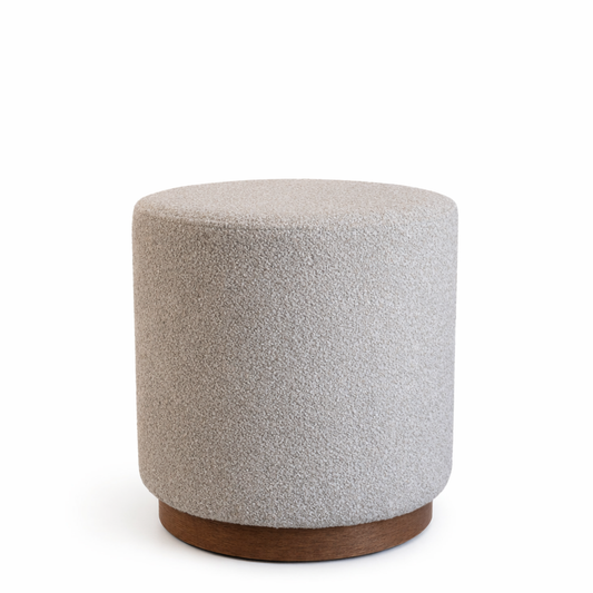 הדום בוקלה עגול דגם Cloud בצבע בז' עם בסיס עץ טבעי