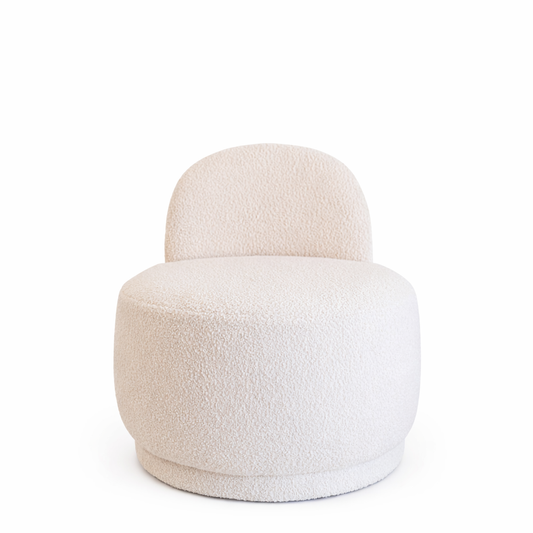 כורסה עגולה מבד בוקלה בצבע שמנת דגם Auri של Dream It