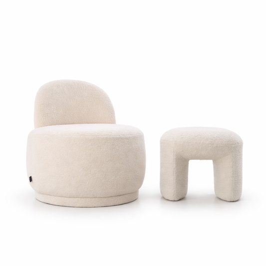 סט כורסה בוקלה עם הדום תואם דגם Auri Cozy בצבע בז׳ לסלון