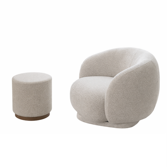 סט כורסה מסתובבת והדום בוקלה Cloudy בצבע בז׳ – סט ישיבה יוקרתי לסלון