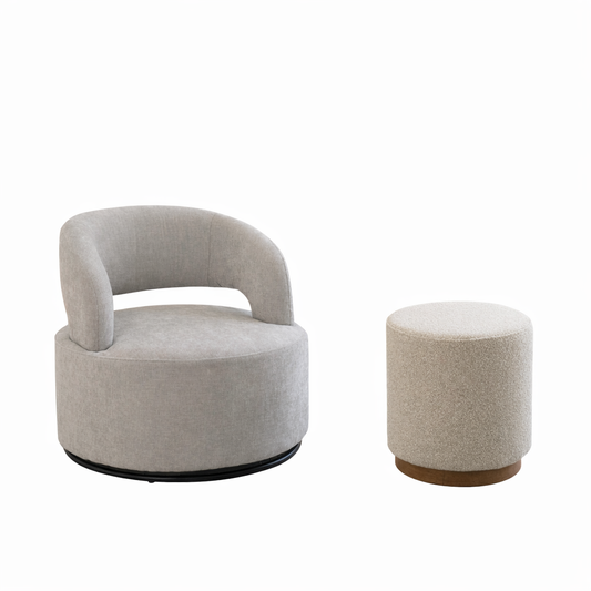 כורסה מסתובבת Flow 360 עם הדום בוקלה בהיר – Flow Contrast Set מבית Dream It