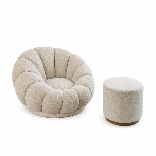 באנדל כורסה בוקלה מסתובבת + הדום בוקלה Flower Cloud Set