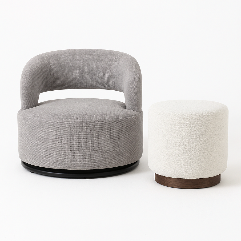 באנדל כורסה מסתובבת + הדום בוקלה דגם Flow Contrast Set