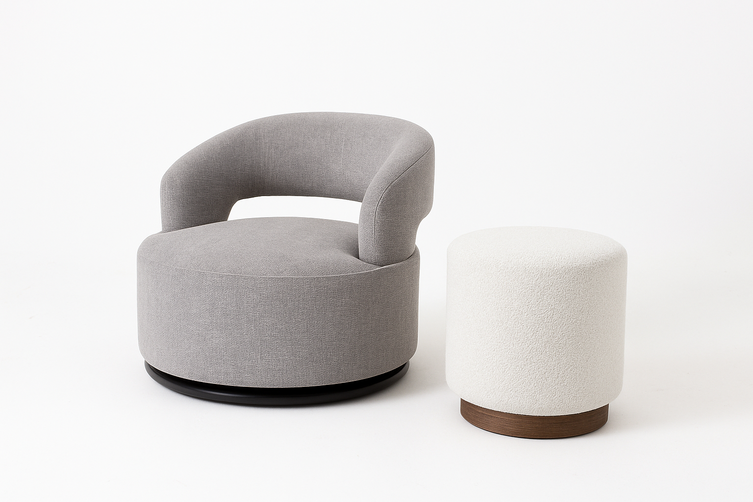 באנדל כורסה מסתובבת + הדום בוקלה דגם Flow Contrast Set