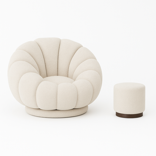 באנדל כורסה בוקלה מסתובבת + הדום בוקלה Flower Cloud Set