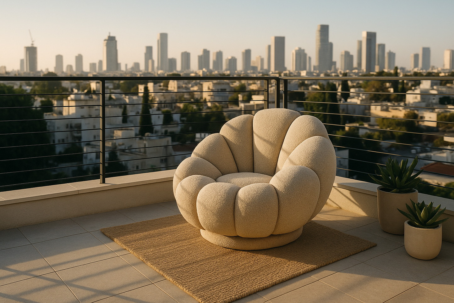 כורסה בוקלה מסתובבת דגם Flower