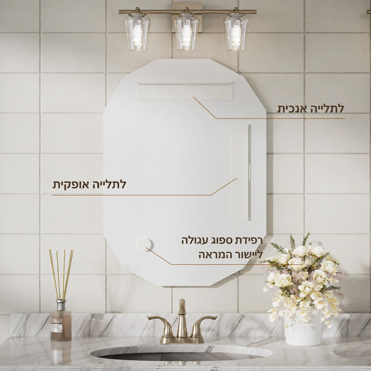 גב המראה ותושבות התלייה המותקנות מראש