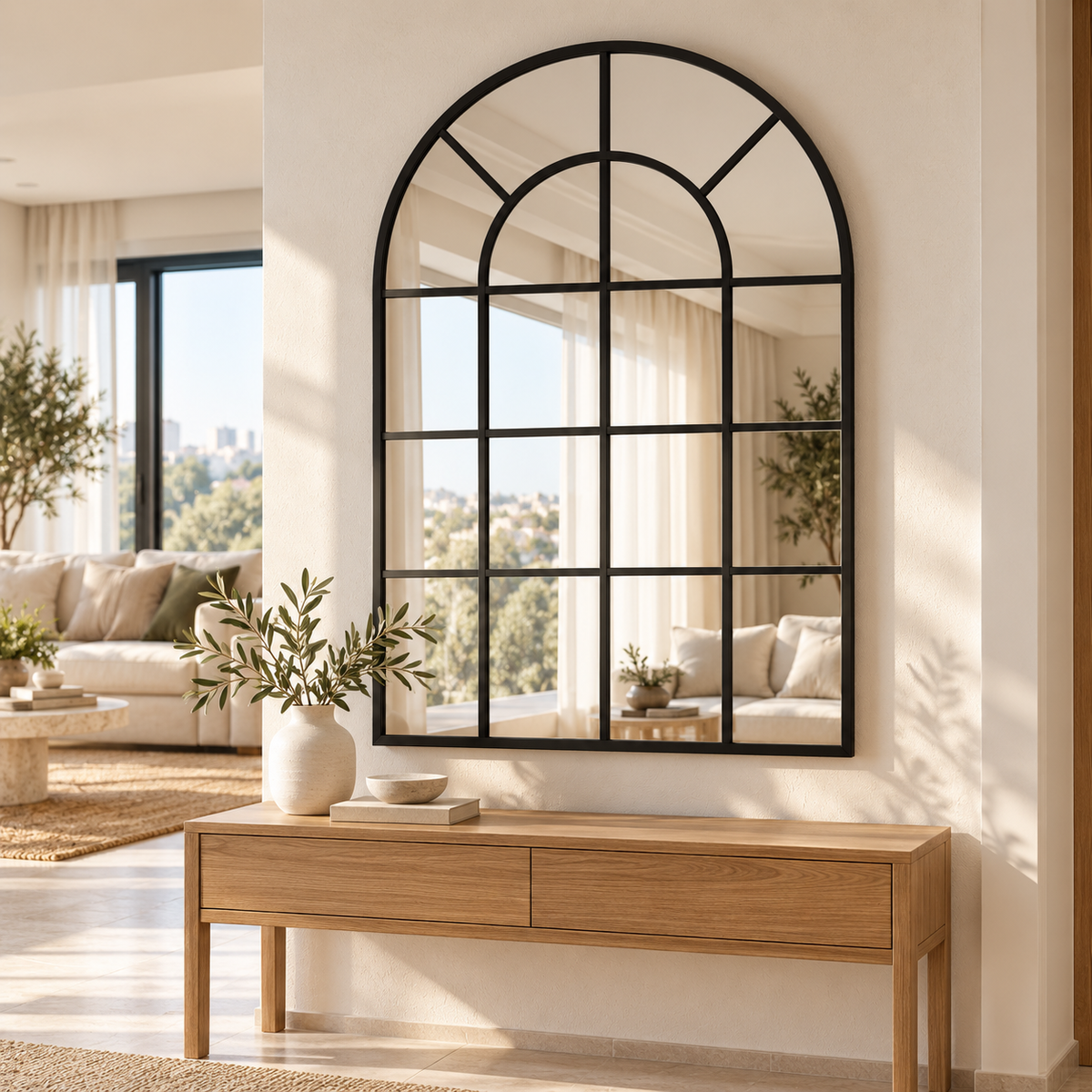 מראת קיר מקושתת בעיצוב חלון 120x80 ס"מ – דגם Elia