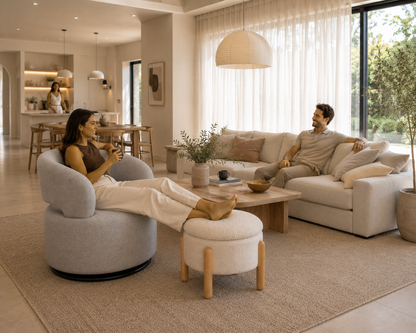 כורסה מסתובבת עם הדום אחסון בוקלה דגם Flow Nest Lounge