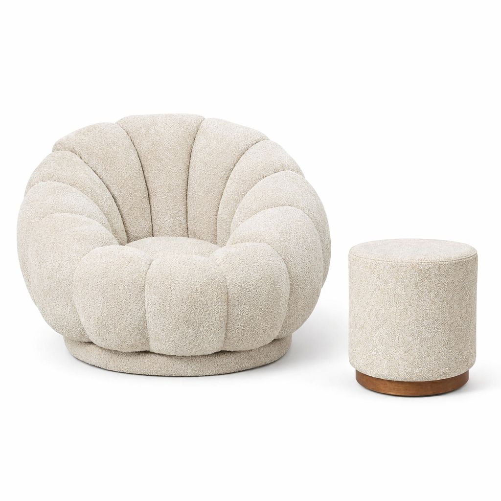 באנדל כורסה בוקלה מסתובבת + הדום בוקלה Flower Cloud Set