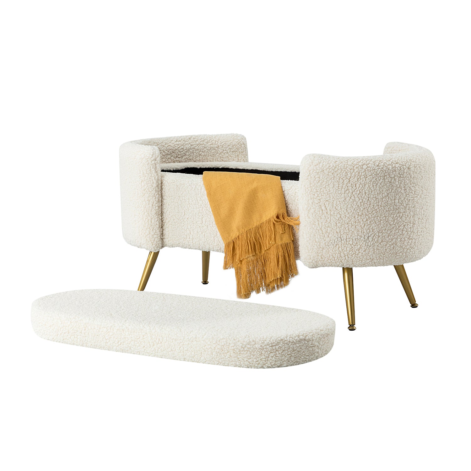 ספסל אחסון Haven פתוח – חלל אחסון מרווח עם מושב רך מבד בוקלה איכותי.