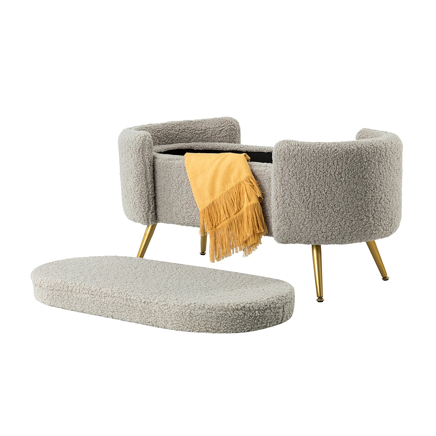 ספסל אחסון אפור בהיר דגם Haven עם מושב מתרומם – אחסון נסתר ושימוש חכם בחלל הבית בעיצוב מודרני.