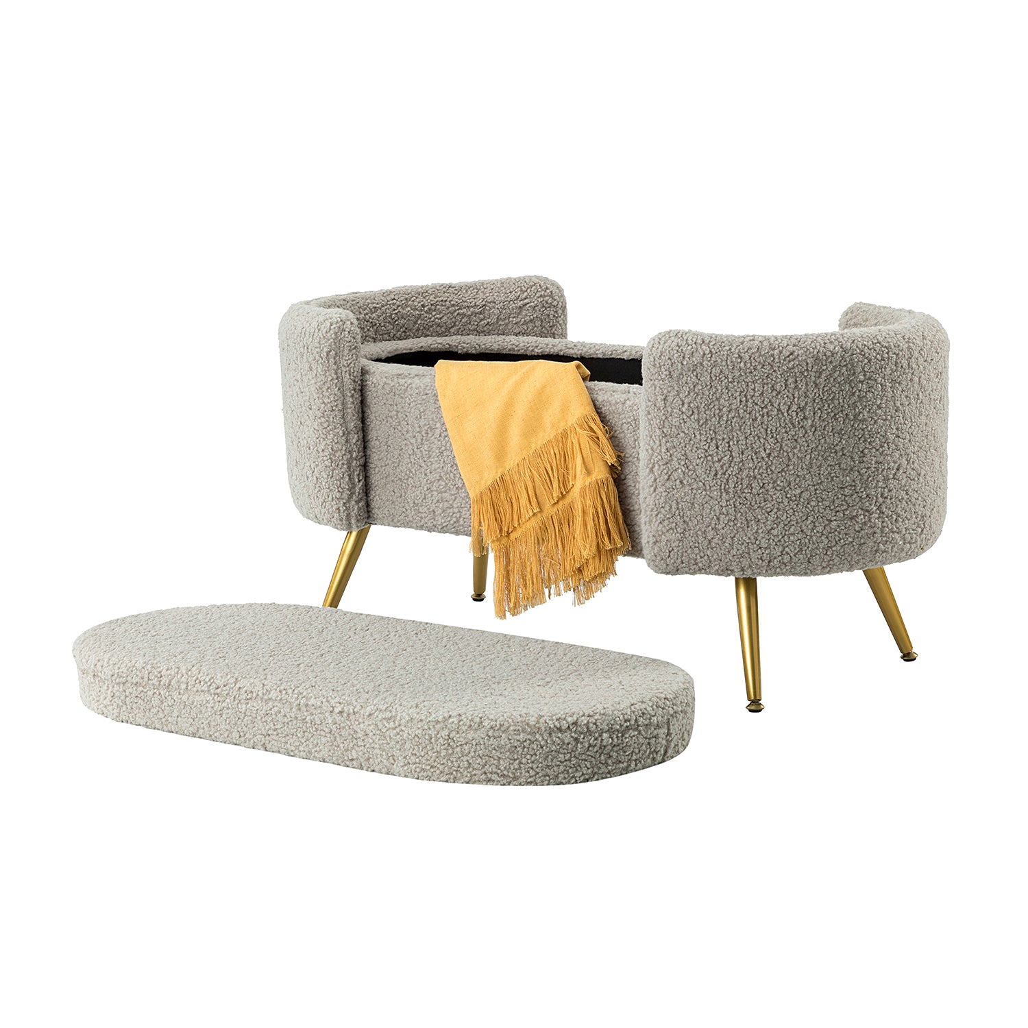 ספסל אחסון אפור בהיר דגם Haven עם מושב מתרומם – אחסון נסתר ושימוש חכם בחלל הבית בעיצוב מודרני.