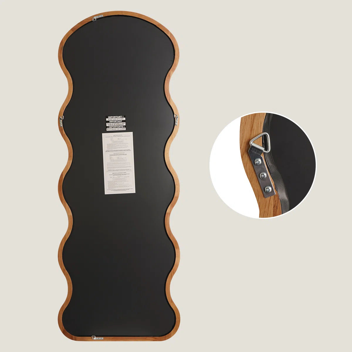 מראת גוף מעוצבת גלית עם מסגרת עץ 165×60 ס"מ – דגם Wavy
