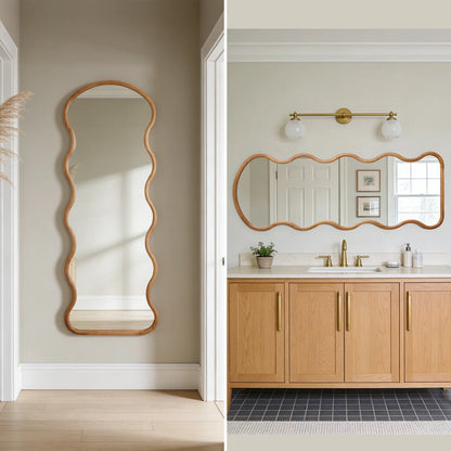 מראת גוף מעוצבת גלית עם מסגרת עץ 165×60 ס"מ – דגם Wavy