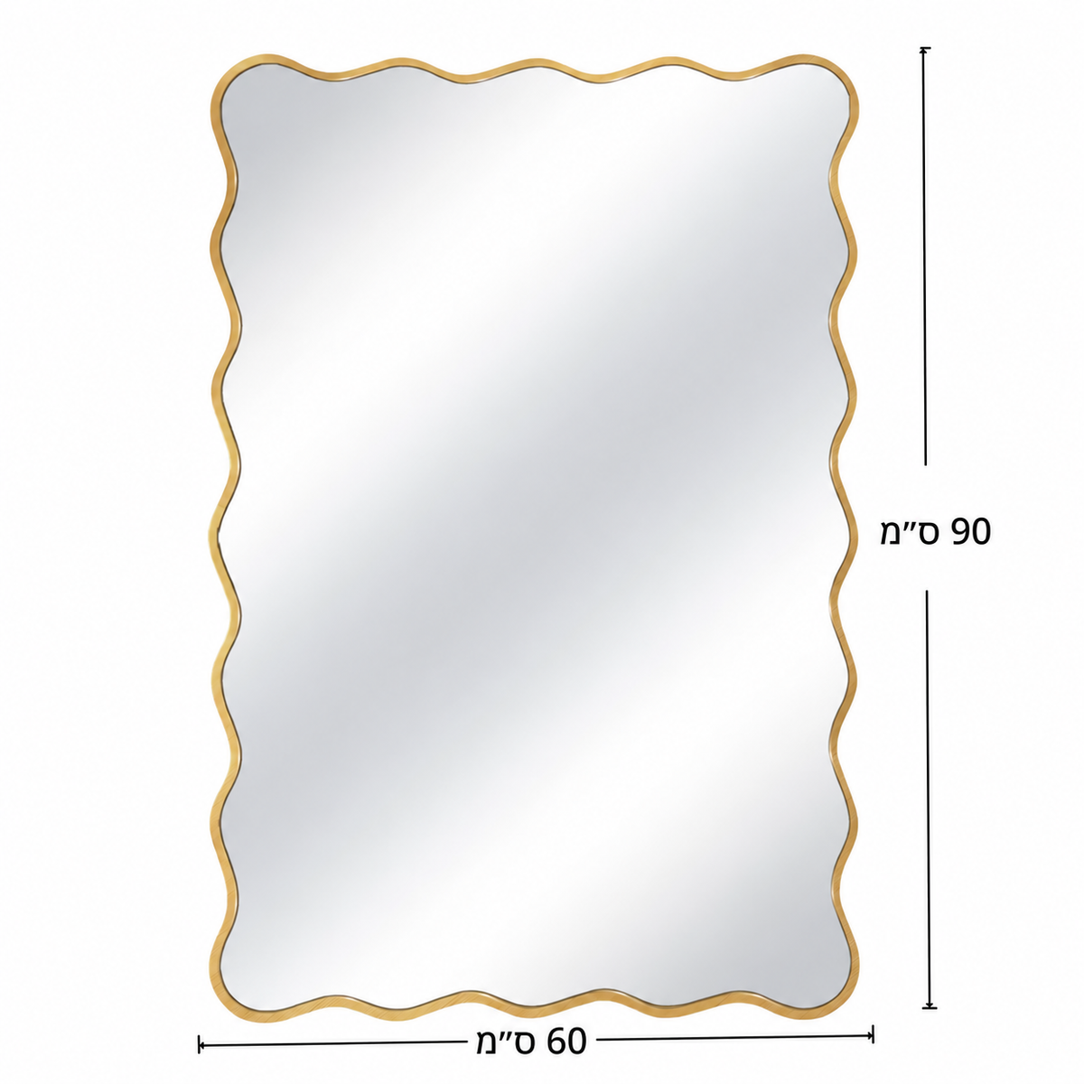 מידות מראת הקיר הגלית Gaya בזהב – גובה 90 ס״מ ורוחב 60 ס״מ