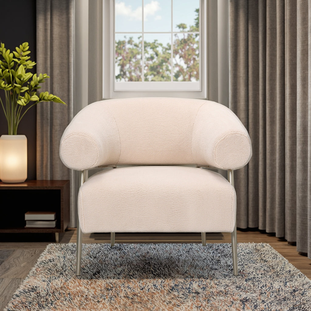 כורסה בוקלה יוקרתית דגם Siena בצבע שמנת בחלל סלון מודרני מבית DreamIt