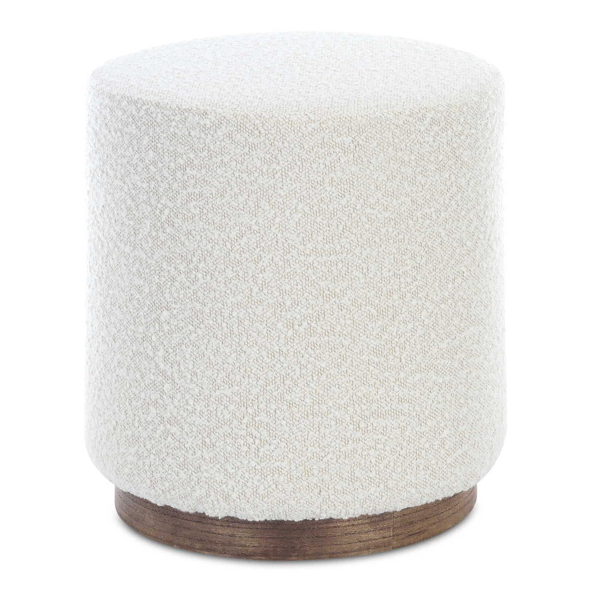 הדום בוקלה עגול בצבע שמנת עם בסיס עץ טבעי – עיצוב יוקרתי ונקי בסגנון DreamIt.