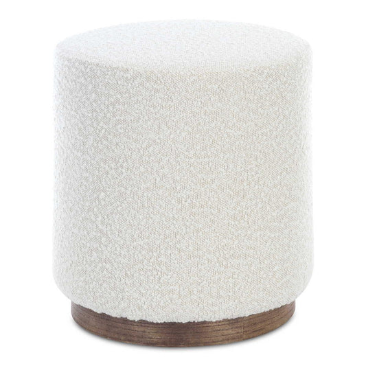 הדום בוקלה עגול בצבע שמנת עם בסיס עץ טבעי – עיצוב יוקרתי ונקי בסגנון DreamIt.