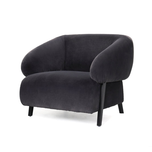 מבט אלכסוני על כורסה Arno בעיצוב מודרני ורגלי מתכת שחורות