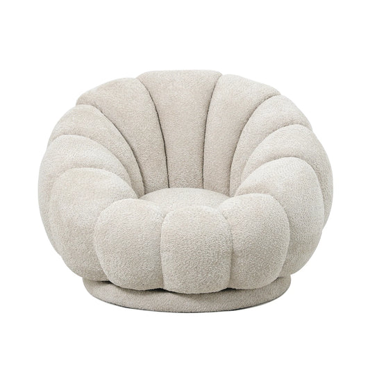 תמונה קדמית של כורסה Flower – כורסה פיסולית מבד בוקלה איכותי בגוון אבן בהיר