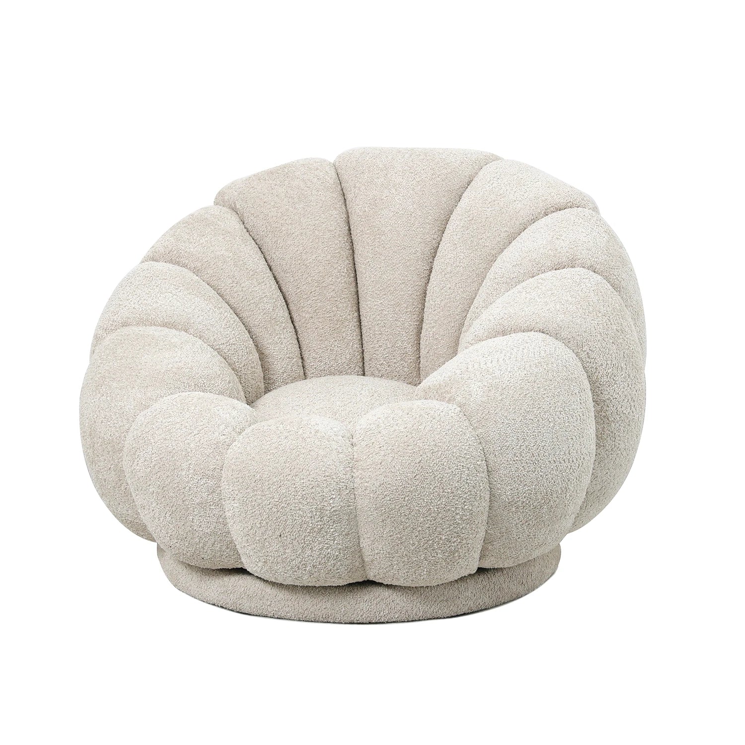 כורסה Flower מזווית צד – עיצוב עגול ומפנק עם בסיס מסתובב
