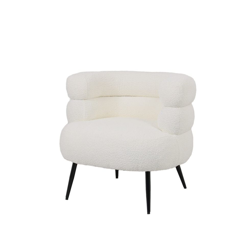 כורסה Velia בזווית אלכסונית – ריפוד רך בבד בוקלה איכותי בגוון לבן שמנת
