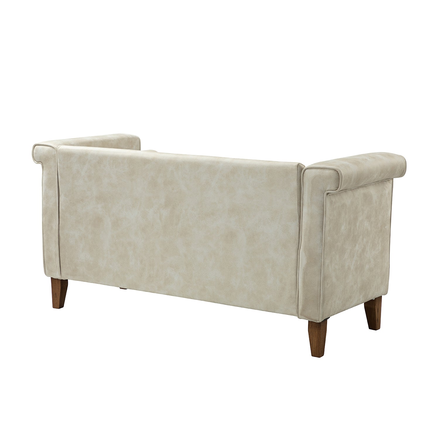 מבט אלכסוני על ספסל Lume המציג את רגלי העץ בגוון אגוז
