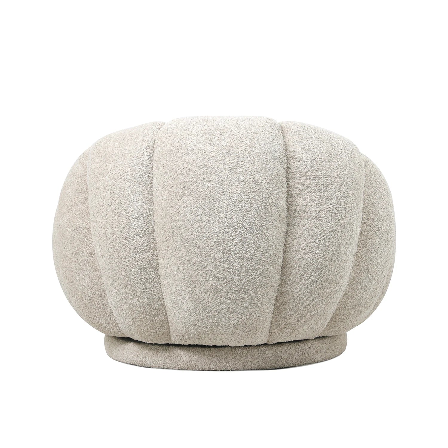 מבט אחורי על כורסה Flower – עיצוב נקי, מרופד כולו בבד בוקלה בגוון אבן בהיר
