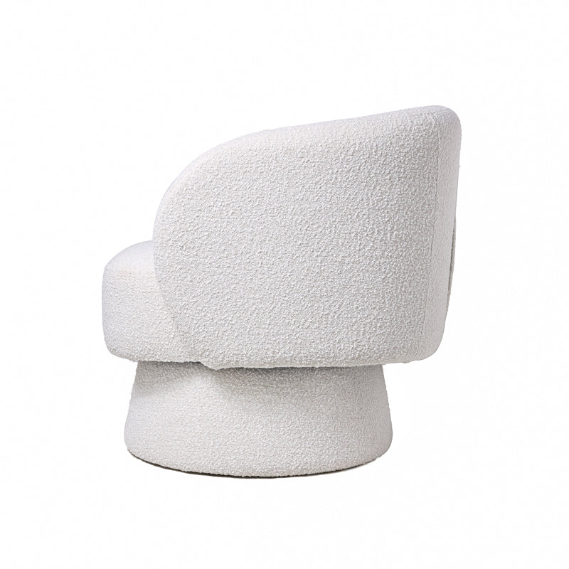 כורסה עגולה מבד בוקלה בצבע שמנת עם גב מעוגל וכרית תואמת, עיצוב יוקרתי ונקי – Breeze מבית DreamIt.