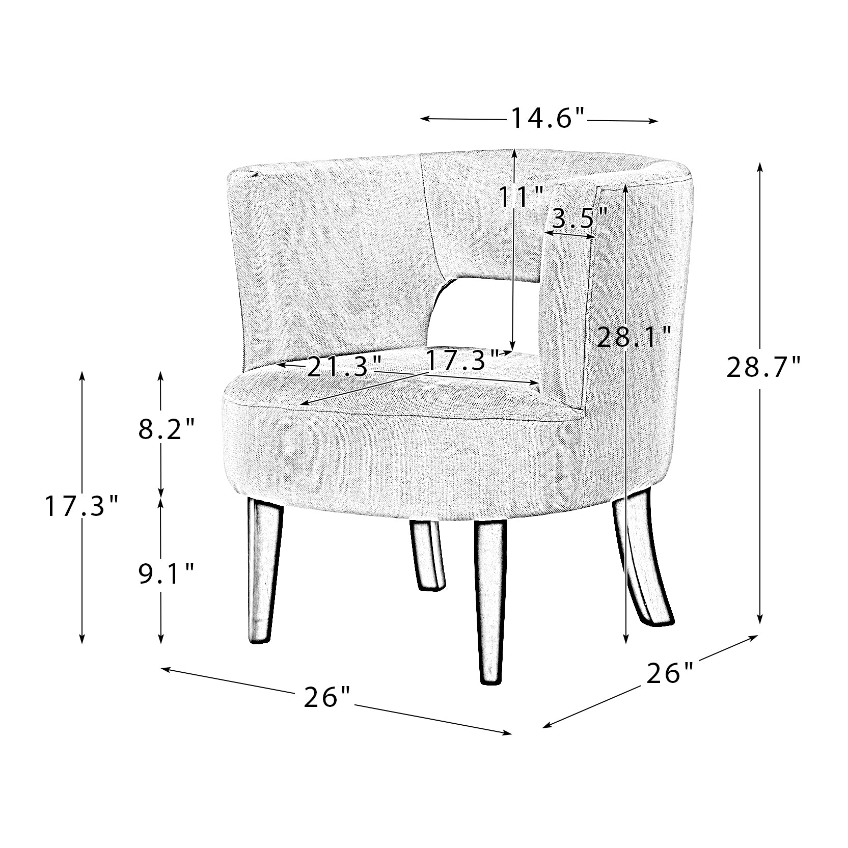 שרטוט מידות כורסה Taria מבית DreamIt