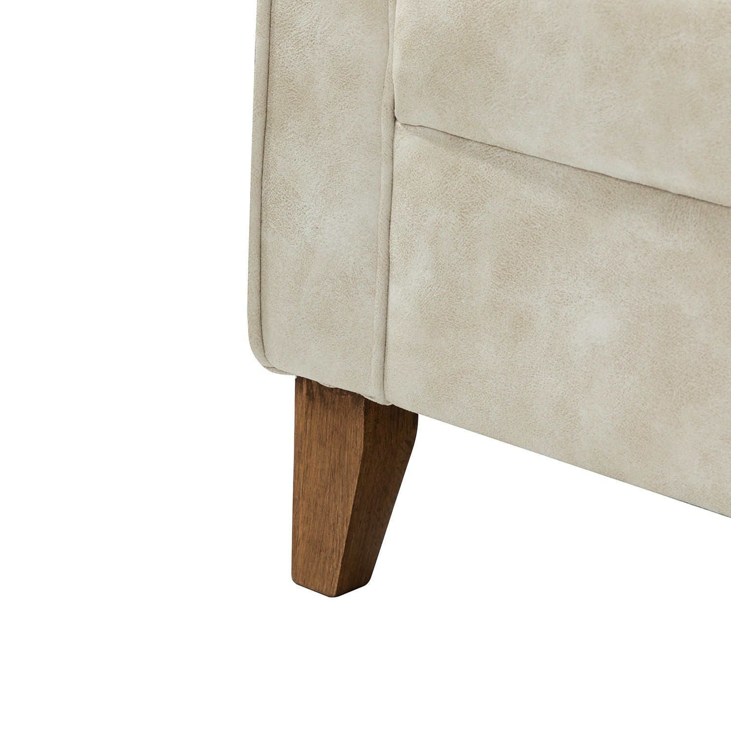 תקריב על רגל עץ מלאה של ספסל Lume בגוון אגוז טבעי
