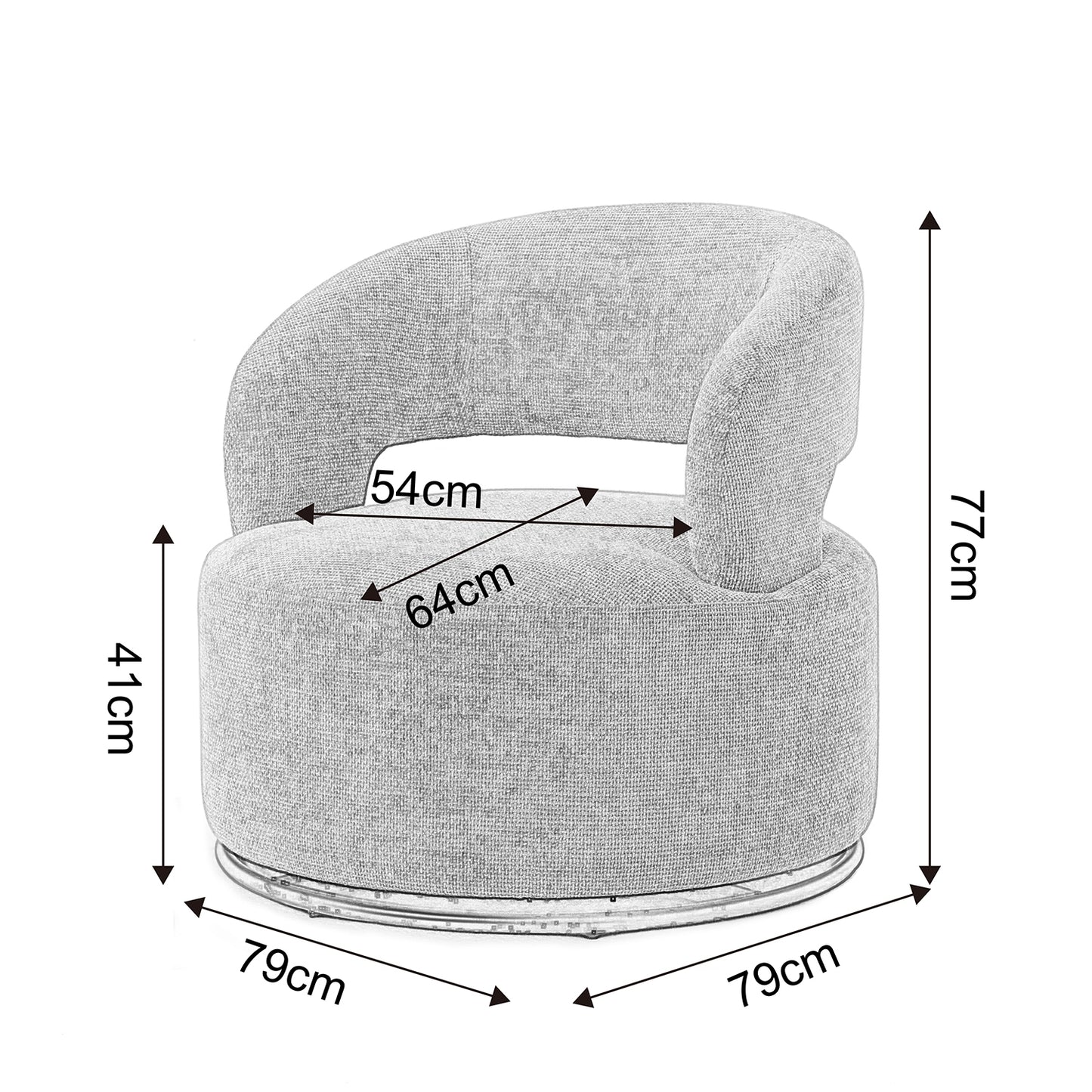 כורסה מסתובבת Flow 360 – מידות: 79x79x77 ס"מ, עיצוב אפור מודרני מבית DreamIt