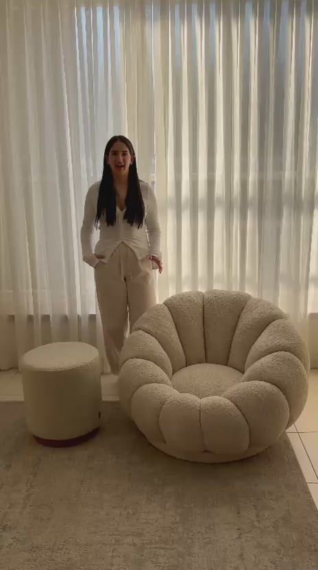 סרטון דף מוצר - באנדל כורסה בוקלה מסתובבת + הדום בוקלה Flower Cloud Set